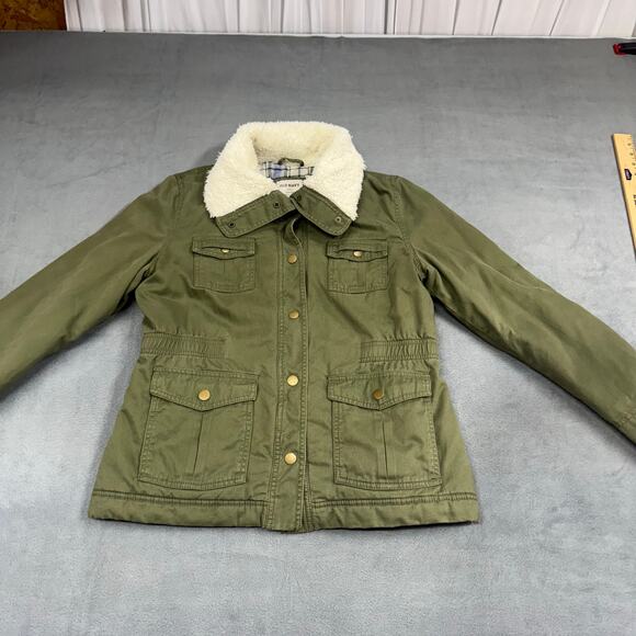 Old Navy‎ Womens Quilted Plaid Lining Sherpa Collar, Military Style Jacket LARGE - Picture 2 of 9